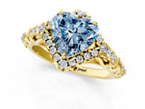 Yellow gold Fancy Blue Heart Cut Diamond Solitaire Ring with Hidden Halo and Pavé Band_28