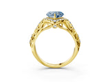 Yellow gold Fancy Blue Heart Cut Diamond Solitaire Ring with Hidden Halo and Pavé Band_30