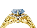 Yellow gold Fancy Blue Heart Cut Diamond Solitaire Ring with Hidden Halo and Pavé Band_31