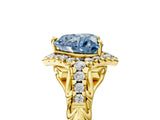 Yellow gold Fancy Blue Heart Cut Diamond Solitaire Ring with Hidden Halo and Pavé Band_32