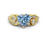 Yellow gold Fancy Blue Heart Cut Diamond Solitaire Ring with Milgrain Pavé Band and Four-Prong Setting_189