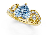 Yellow gold Fancy Blue Heart Cut Diamond Solitaire Ring with Milgrain Pavé Band and Four-Prong Setting_190