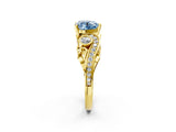 Yellow gold Fancy Blue Heart Cut Diamond Solitaire Ring with Milgrain Pavé Band and Four-Prong Setting_191