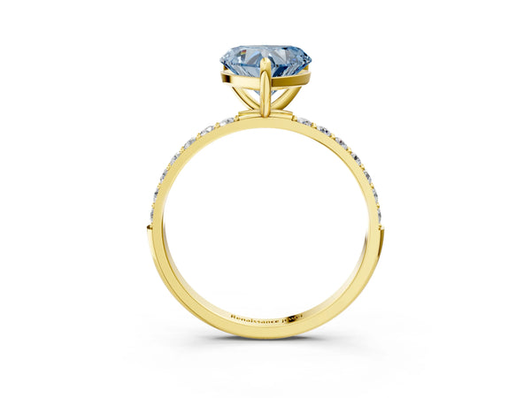 Yellow Gold Heart-Shaped Solitaire Engagement Ring Setting for Fancy Blue Center with Pave Accents and Open Basket