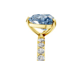 Yellow gold Fancy Blue Heart Cut Diamond Solitaire Ring with Pave Band and Four Prong Setting_114