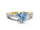 Yellow gold Fancy Blue Heart Cut Diamond Solitaire Ring with Shared Prong Pavé Band and Four-Prong Setting_60