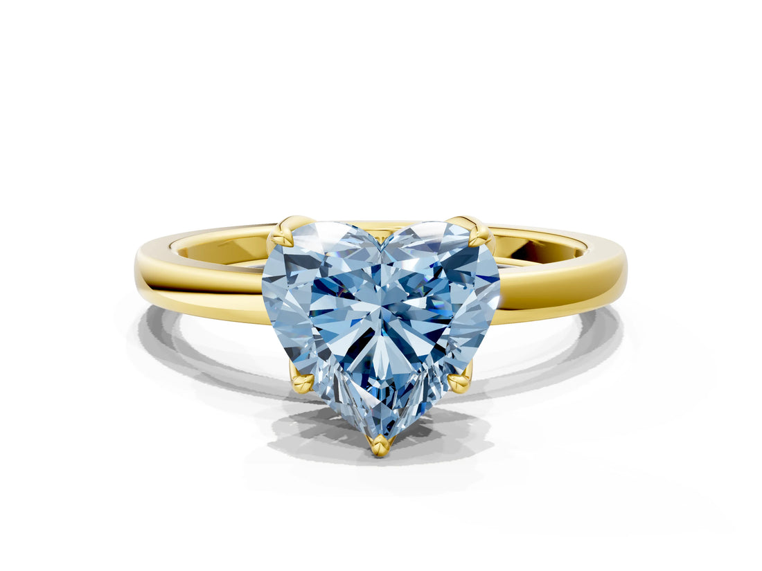 Yellow gold Fancy Blue Heart Cut Diamond Solitaire Ring with Thin Band and Prong Setting_12