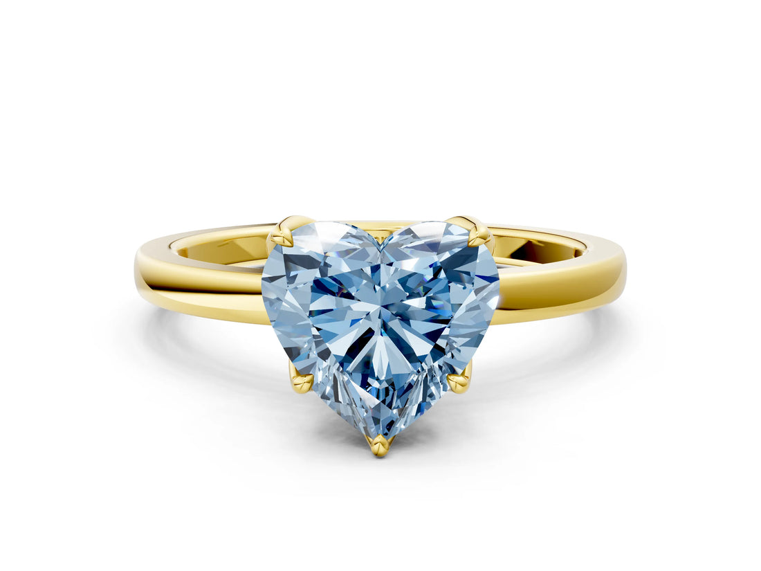 Yellow gold Fancy Blue Heart Cut Diamond Solitaire Ring with Thin Band and Prong Setting_24