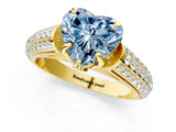 Yellow gold Fancy Blue Heart Cut Diamond Solitaire Ring with Three-Row Pavé Band and Four-Prong Setting_37