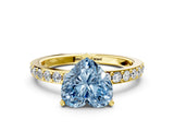 Yellow gold Fancy Blue Heart  Cut Diamond Solitaire with Pave Band and Four-Prong Setting