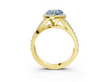 Yellow gold Fancy Blue Heart Cut Diamond Split Shank Halo Ring with Four-Prong Setting_61