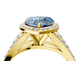 Yellow gold Fancy Blue Heart Cut Diamond Split Shank Halo Ring with Four-Prong Setting_62