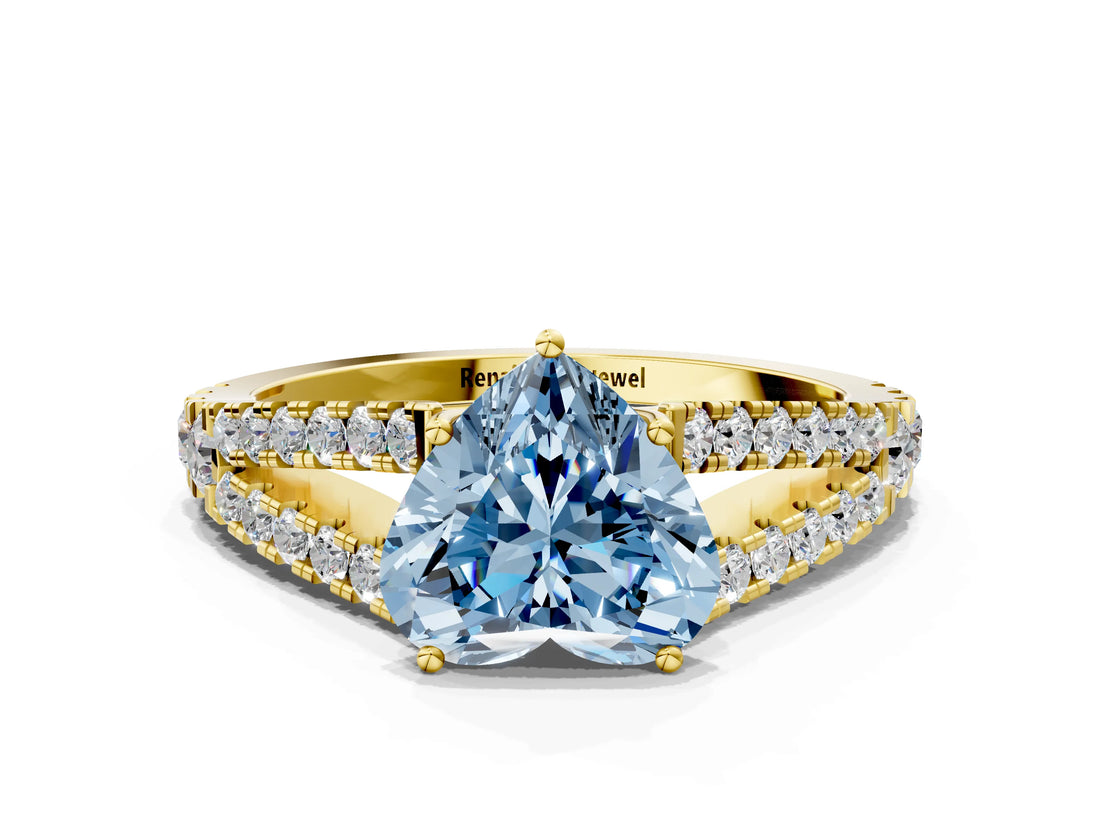 Yellow gold Fancy Blue Heart Cut Diamond Split Shank Pavé Engagement Ring with Four-Prong Setting_60