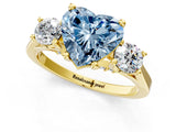 Yellow gold Fancy Blue Heart Cut Diamond Three-Stone Engagement Ring with Prong Setting and Pavé Band_1