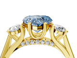 Yellow gold Fancy Blue Heart Cut Diamond Three-Stone Engagement Ring with Prong Setting and Pavé Band_4