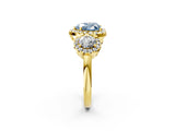 Yellow gold Fancy Blue Heart Cut Diamond Three-Stone Halo Ring with Prong Setting and Pavé Accents_2