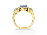 Yellow gold Fancy Blue Heart Cut Diamond Three-Stone Halo Ring with Prong Setting and Pavé Accents_3