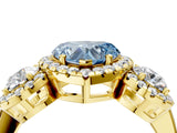 Yellow gold Fancy Blue Heart Cut Diamond Three-Stone Halo Ring with Prong Setting and Pavé Accents_4