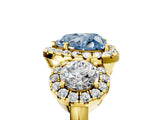 Yellow gold Fancy Blue Heart Cut Diamond Three-Stone Halo Ring with Prong Setting and Pavé Accents_5
