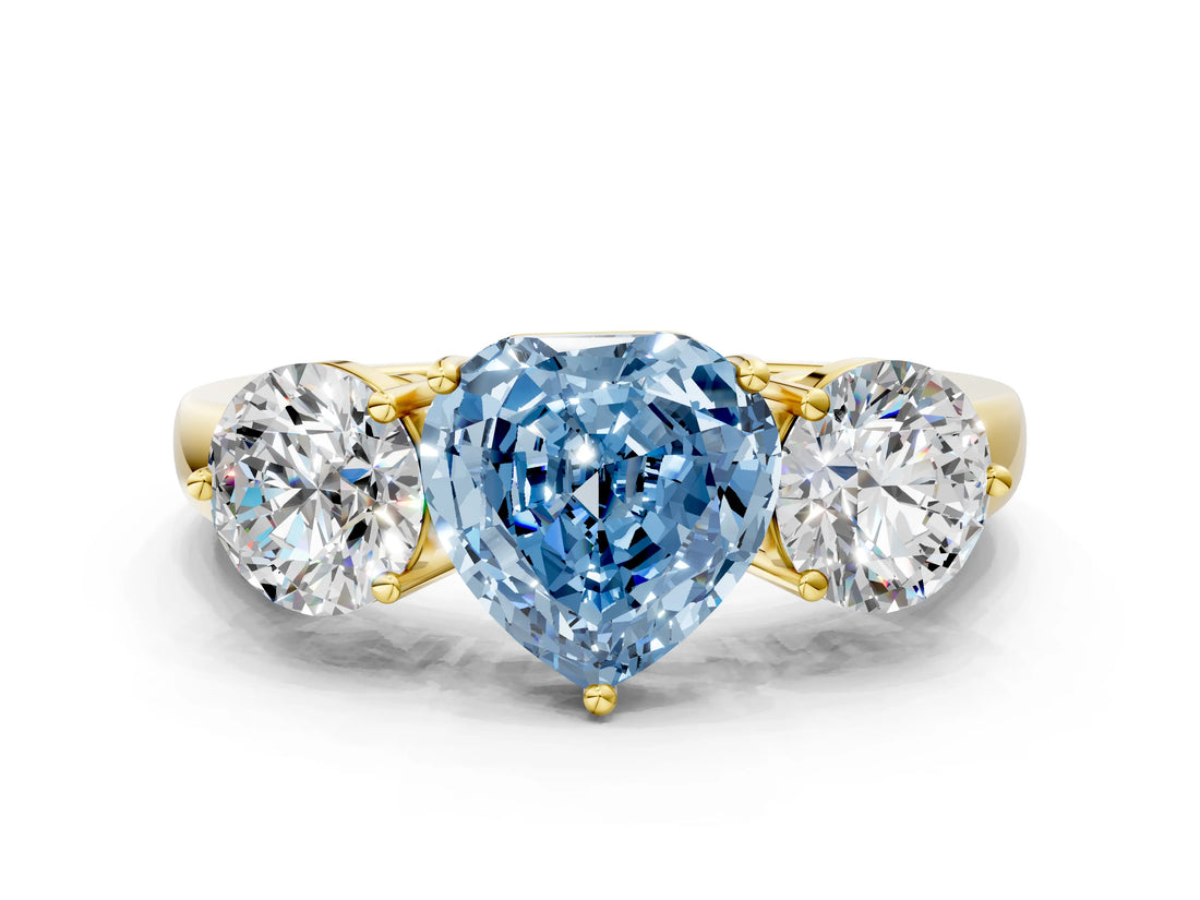 Yellow gold Fancy Blue Heart Cut Diamond Three-Stone Ring with Prong Setting and Classic Band_122