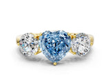 Yellow gold Fancy Blue Heart Cut Diamond Three-Stone Ring with Prong Setting and Classic Band_122