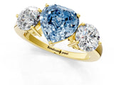 Yellow gold Fancy Blue Heart Cut Diamond Three-Stone Ring with Prong Setting and Classic Band_123