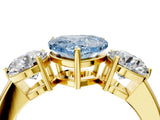 Yellow gold Fancy Blue Heart Cut Diamond Three-Stone Ring with Prong Setting and Classic Band_126