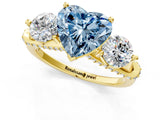 Yellow gold Fancy Blue Heart Cut Diamond Three-Stone Ring with Prong Setting and Pavé Band_1