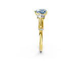 Yellow gold Fancy Blue Heart Cut Diamond Three-Stone Ring with Prong Setting and Pavé Band_2