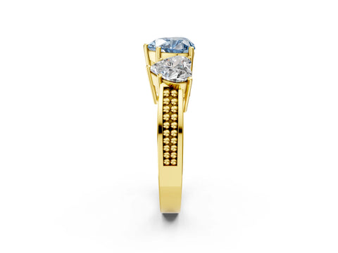 Yellow gold Fancy Blue Heart Cut Diamond Three-Stone Ring with Prong Setting and Textured Band_2