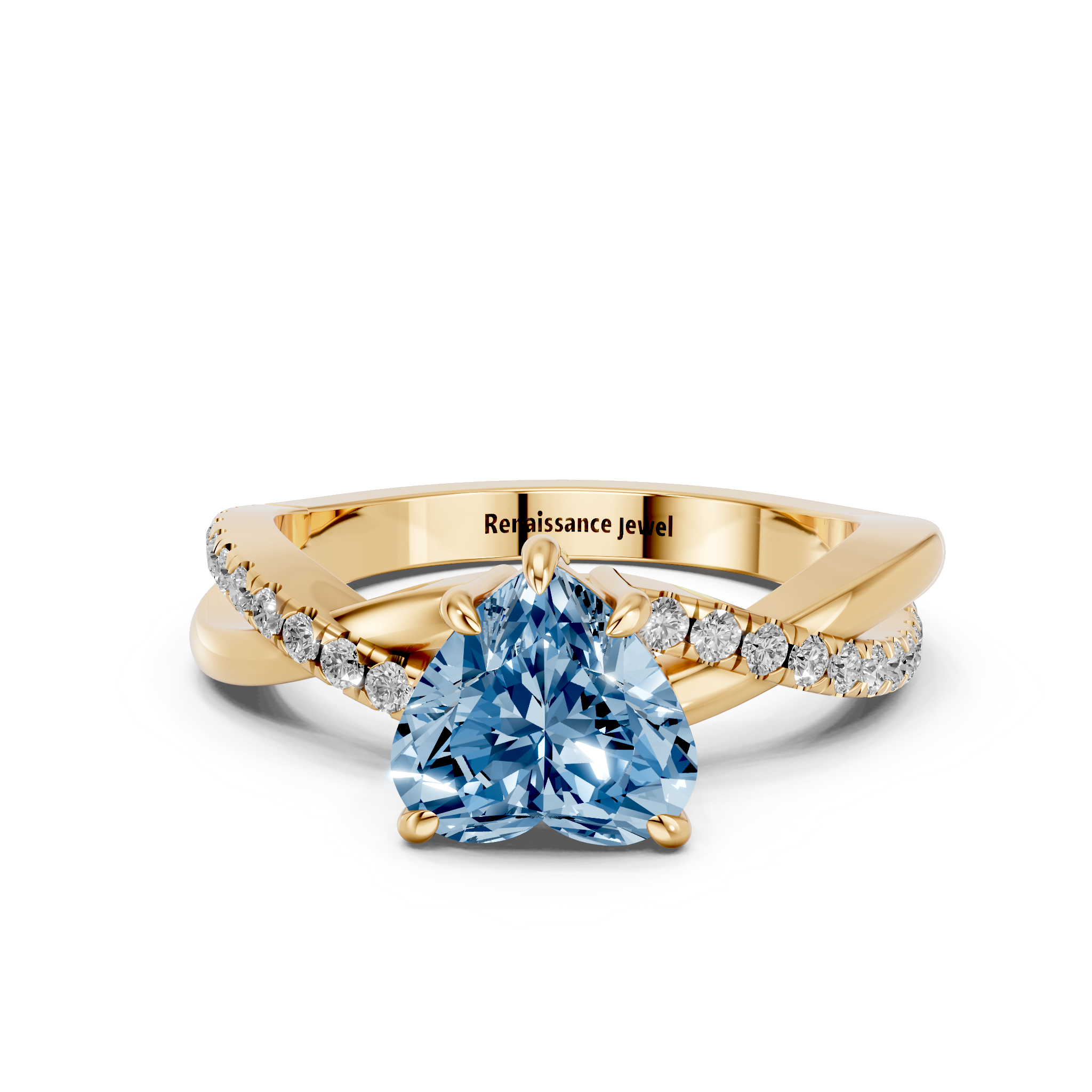 Yellow gold Fancy Blue Heart  Cut Diamond Twist Band Solitaire with Prong Setting_11