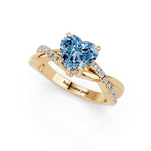 Yellow gold Fancy Blue Heart  Cut Diamond Twist Band Solitaire with Prong Setting_3