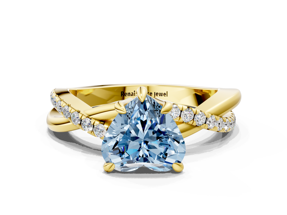 Yellow gold Fancy Blue Heart  Cut Diamond Twist Band Solitaire with Prong Setting_55