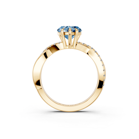 Yellow gold Fancy Blue Heart  Cut Diamond Twist Band Solitaire with Prong Setting_5