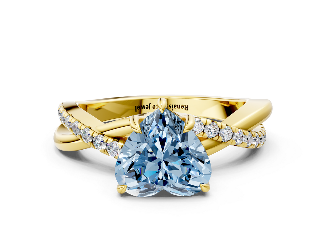 Yellow gold Fancy Blue Heart  Cut Diamond Twisted Band with Pavé Setting and Four-Prong Setting_20