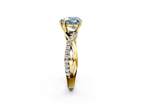 Yellow gold Fancy Blue Heart  Cut Diamond Twisted Band with Pavé Setting and Four-Prong Setting