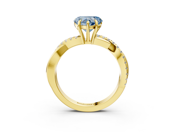 Yellow gold Fancy Blue Heart  Cut Diamond Twisted Band with Pavé Setting and Four-Prong Setting
