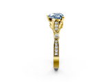 Yellow gold Fancy Blue Heart  Cut Diamond with Milgrain Marquise and Bezel Accents on a Solitaire Band with Prong Setting_215