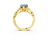 Yellow gold Fancy Blue Heart  Cut Diamond with Milgrain Marquise and Bezel Accents on a Solitaire Band with Prong Setting_216