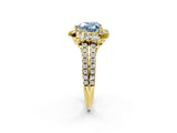 Yellow gold Fancy Blue Heart  Cut Double Halo Diamond Engagement Ring with Pave Band and Four-Prong Setting_43