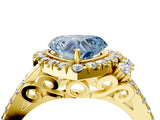 Yellow gold Fancy Blue Heart  Cut Double Halo Diamond Engagement Ring with Pave Band and Four-Prong Setting_45