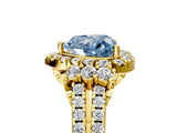 Yellow gold Fancy Blue Heart  Cut Double Halo Diamond Engagement Ring with Pave Band and Four-Prong Setting_46
