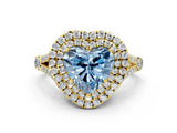 Yellow gold Fancy Blue Heart  Cut Double Halo Split Shank Diamond Ring with Prong Setting_48
