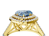 Yellow gold Fancy Blue Heart  Cut Double Halo Split Shank Diamond Ring with Prong Setting_52