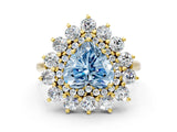 Yellow gold Fancy Blue Heart Cut Halo Cluster Diamond Ring with Pave Band and Four-Prong Setting_12