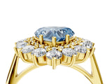 Yellow gold Fancy Blue Heart Cut Halo Cluster Diamond Ring with Pave Band and Four-Prong Setting_16