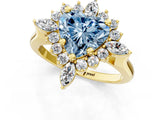 Yellow gold Fancy Blue Heart Cut Halo Diamond Cluster Ring with Marquise and Round Stones on a White Gold Band with Prong Setting_1
