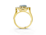 Yellow gold Fancy Blue Heart Cut Halo Diamond Cluster Ring with Marquise and Round Stones on a White Gold Band with Prong Setting_3
