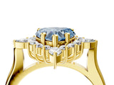Yellow gold Fancy Blue Heart Cut Halo Diamond Cluster Ring with Marquise and Round Stones on a White Gold Band with Prong Setting_4