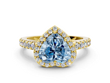 Yellow gold Fancy Blue Heart  Cut Halo Diamond Engagement Ring with Pave Band and Four-Prong Setting_28